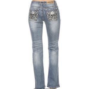 NWT Platinum Plush Skull Rhinestone Embellished Jeans